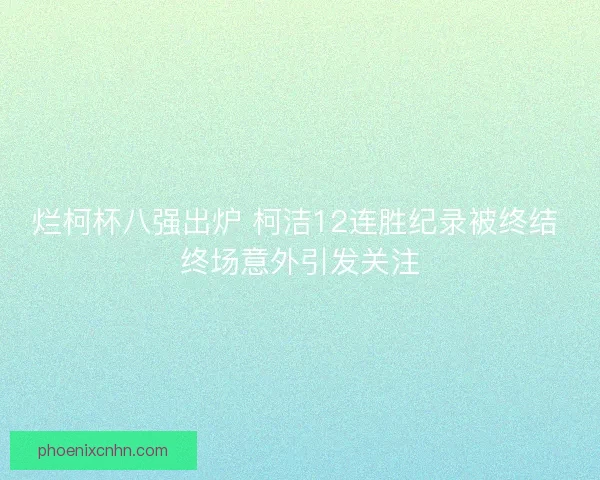 烂柯杯八强出炉 柯洁12连胜纪录被终结 终场意外引发关注